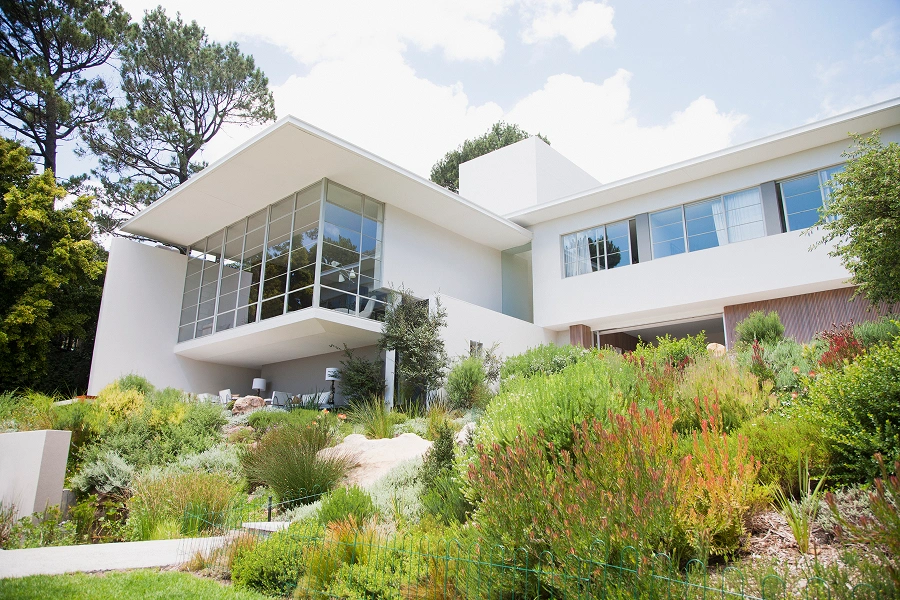 Modern white house with large windows