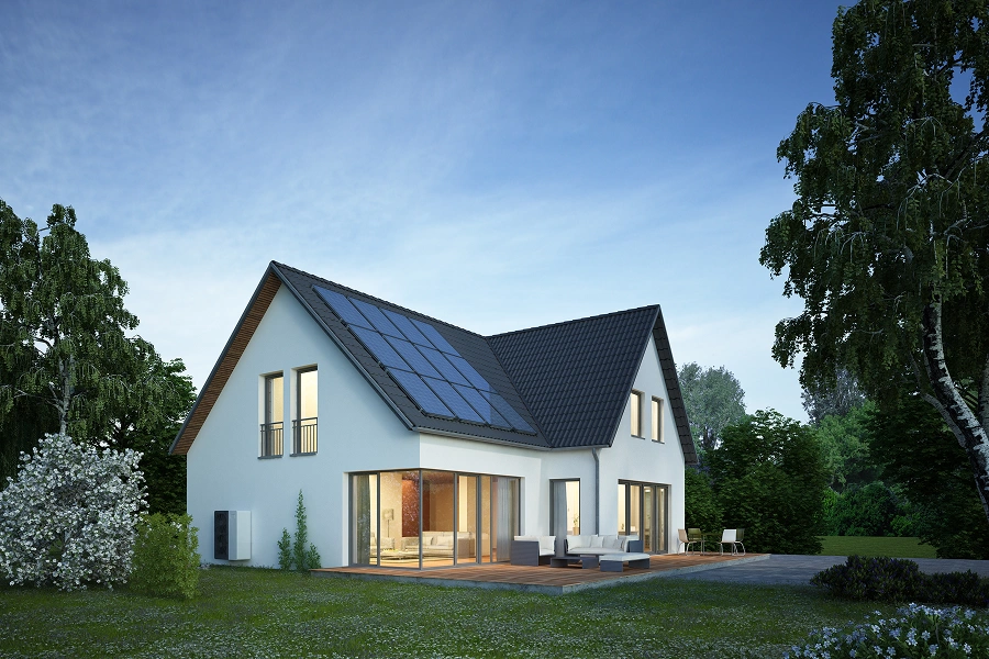 Contemporary home surrounded by trees